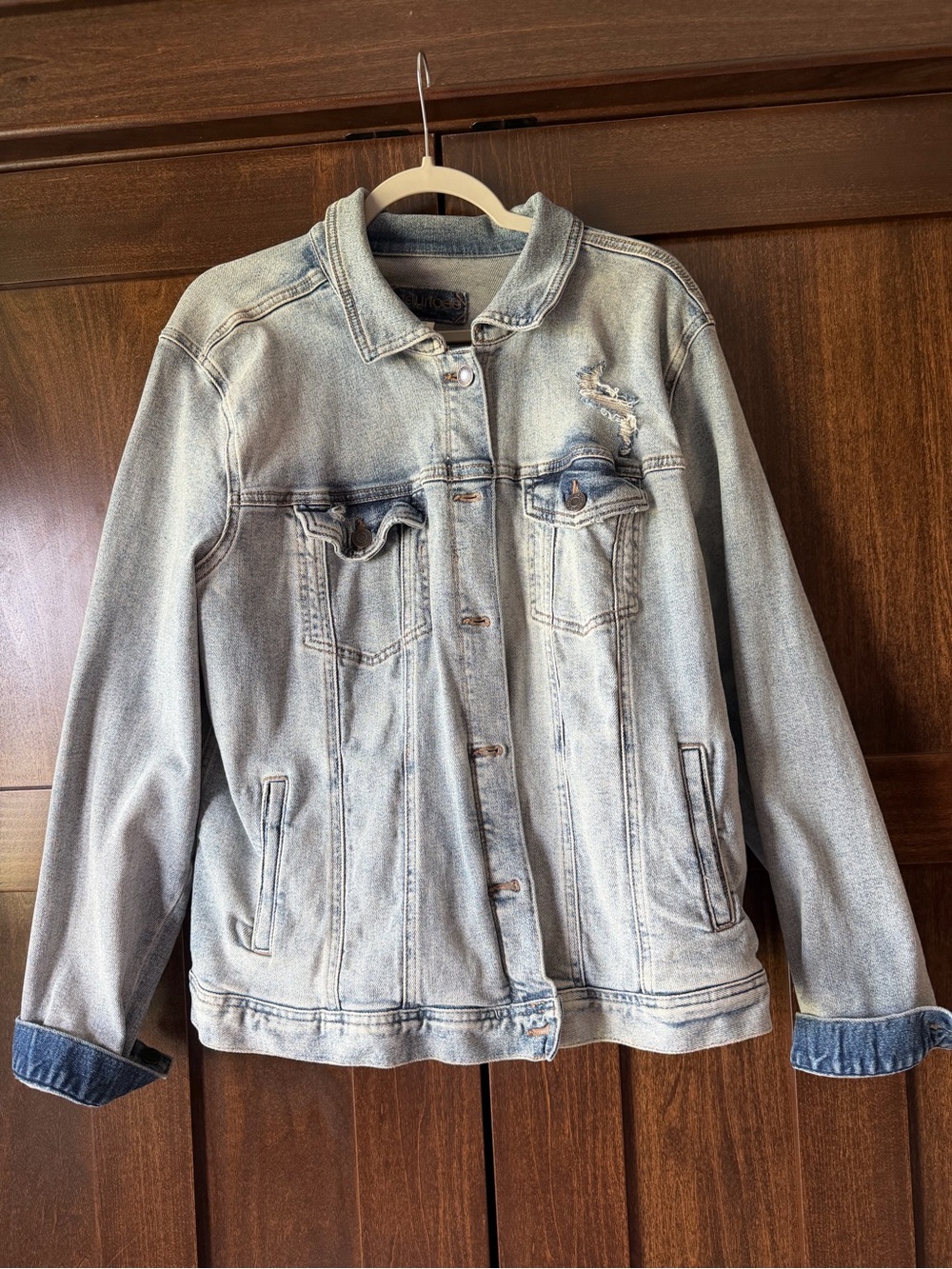 Maurices Light Blue Distressed Denim Jacket